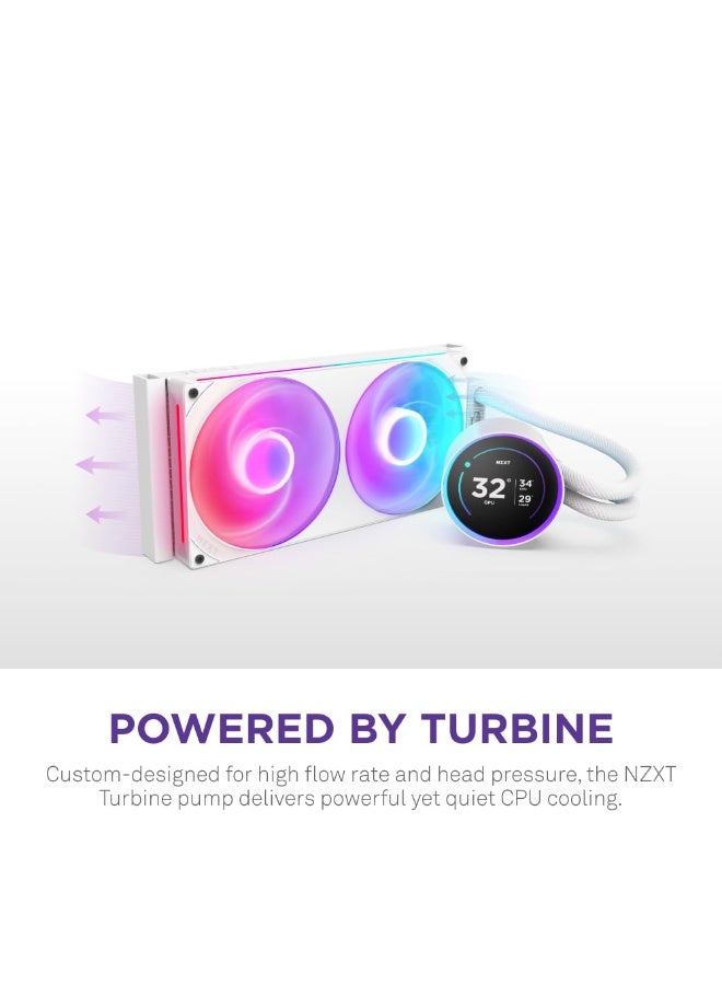 NZXT Kraken Elite 280 RGB 280mm AIO Liquid CPU Cooler, 2.72" IPS LCD Display, 2x 140mm RGB Fans, Asetek 7th Gen Pump, LGA 1700/1200/115x, AM5/AM4, 400mm Sleeved Tubing, CAM Software, White | RL-KR28E-W2 - Image 2