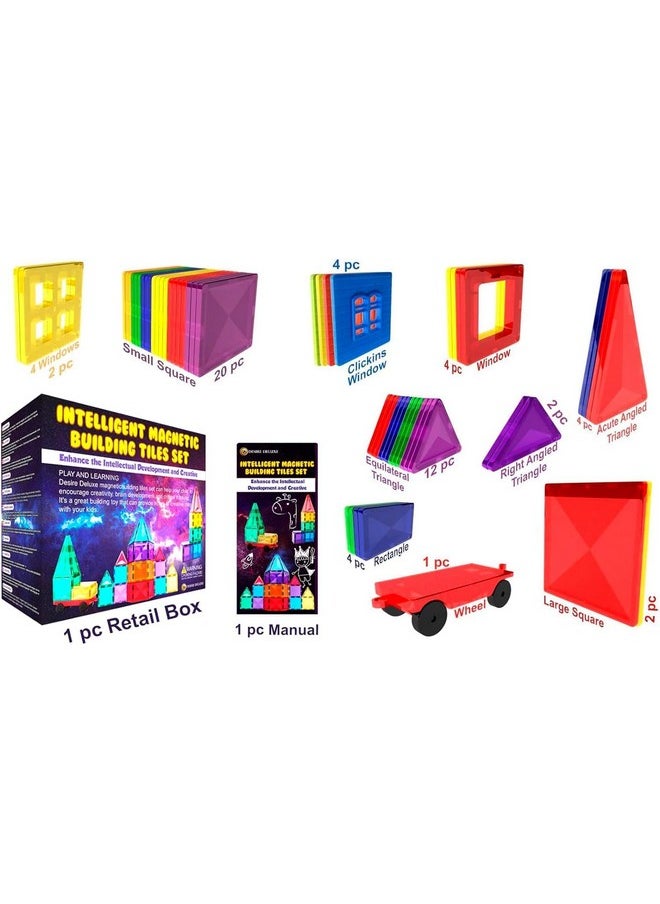 Desire Deluxe - Magnetic Tiles Building Blocks Toy - Stem Educational Magnet Set For Kids, Creativity Preschool Learning Sensory Montessori Toddler Toys For Boys & Girls 3+ Years Old - 57Pc - Image 1