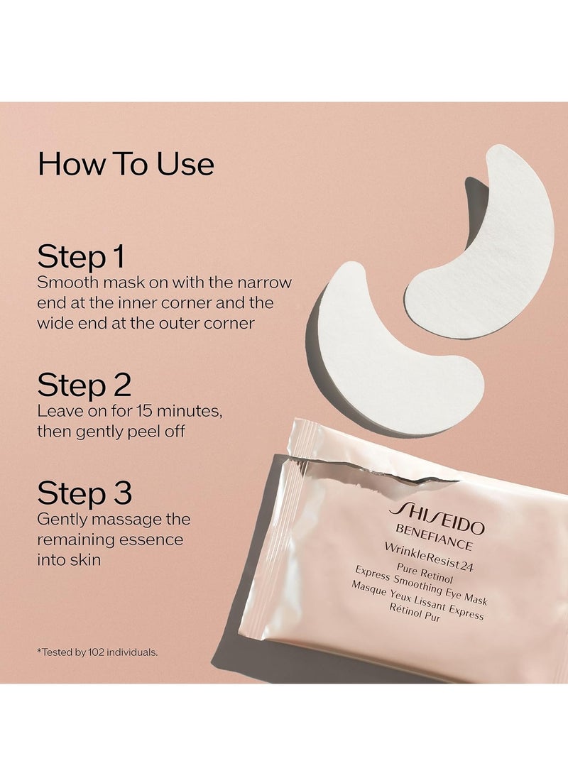 Shiseido - Shiseido Benefiance WrinkleResist24 - Pure Retinol Express Smoothing Eye Mask - 12 Sets of Two Eye Masks - Reduces Appearance of Wrinkles in 15 Minutes - Image 1