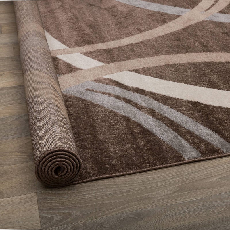 Rugshop Modern Wavy Circles Design Area Rug, Fade-Resistant Carpet for Living Room, Bedroom, or Dining Room, Brown, 6'6" x 9' - Image 4