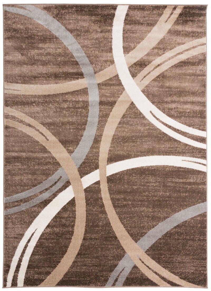 Rugshop Modern Wavy Circles Design Area Rug, Fade-Resistant Carpet for Living Room, Bedroom, or Dining Room, Brown, 6'6" x 9' - Image 2