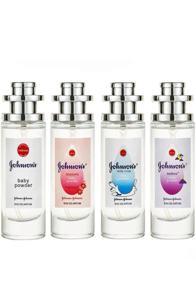 جونسون بيبي عطر كلاسيك وزهور ووقت النوم وحليب الأرز 35 مل 4 قطع