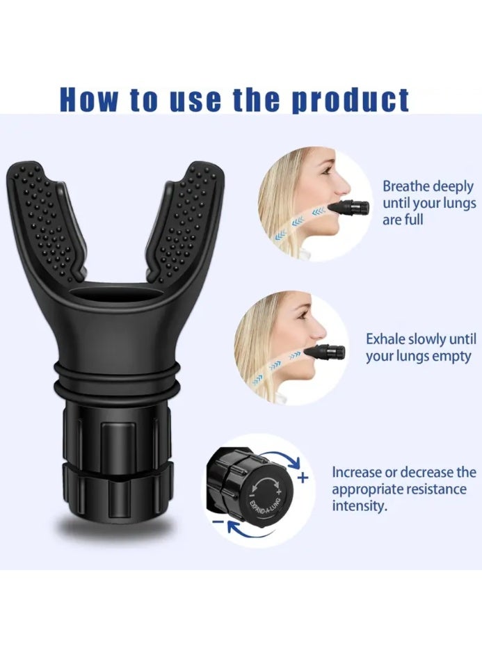 كوالتي جهاز تمرين التنفس لقياس التنفس - جهاز تدريب رئوي بمقاومة قابلة للتعديل لتحسين سعة الرئة وقوة البطن - جهاز تدريب عضلات الشهيق O2 للرياضيين والمغنين واستعادة التنفس - Image 4