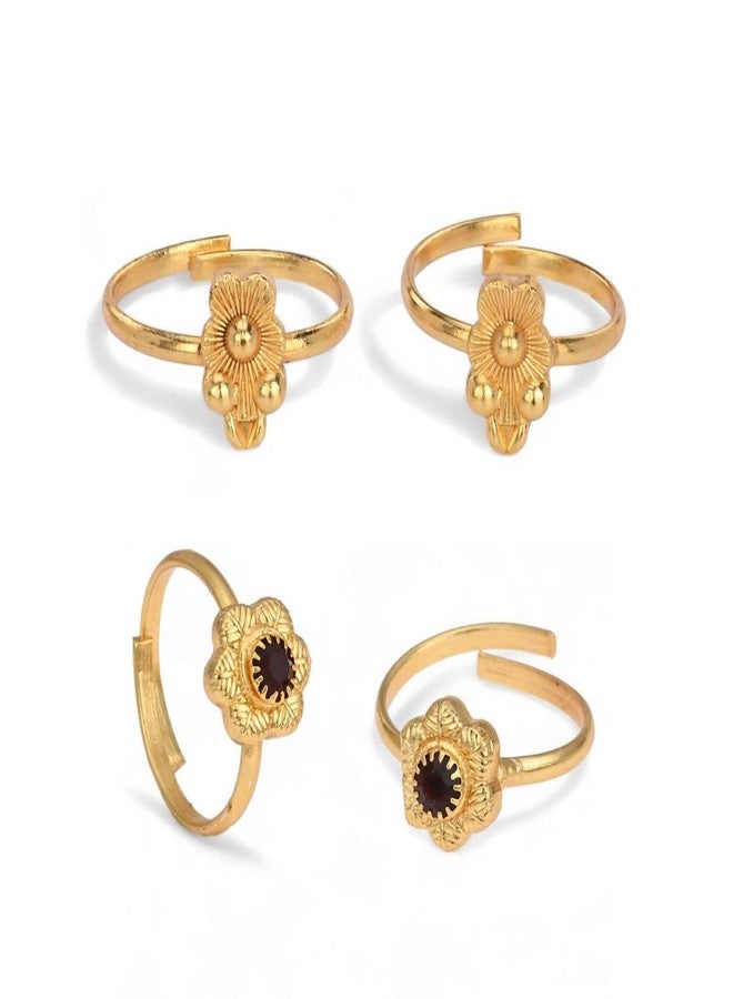 AanyaCentric Set of 2 Pair Gold-Plated Toe Rings Adjustable Traditional & Fashionable Accessories - Image 1