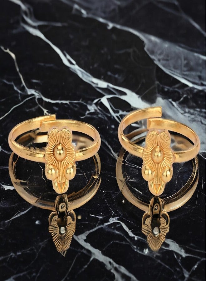 AanyaCentric Set of 2 Pair Gold-Plated Toe Rings Adjustable Traditional & Fashionable Accessories - Image 3