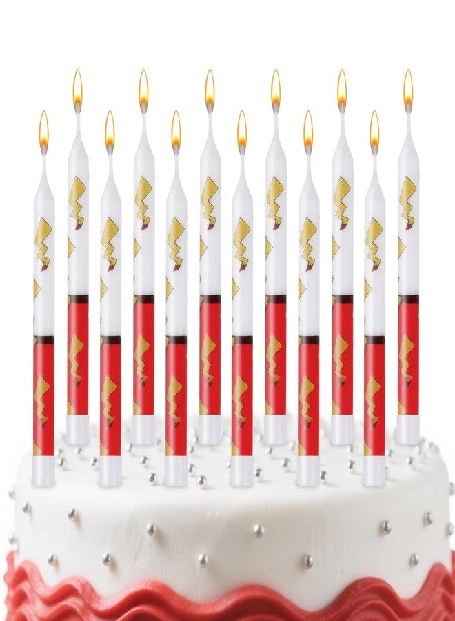 Wanlab 12PCS Red and White Cartoon Themed Brithday Candles, Lightning Anime Characters Candle Cake Topper for Boys Girls Party Decoration - Image 1
