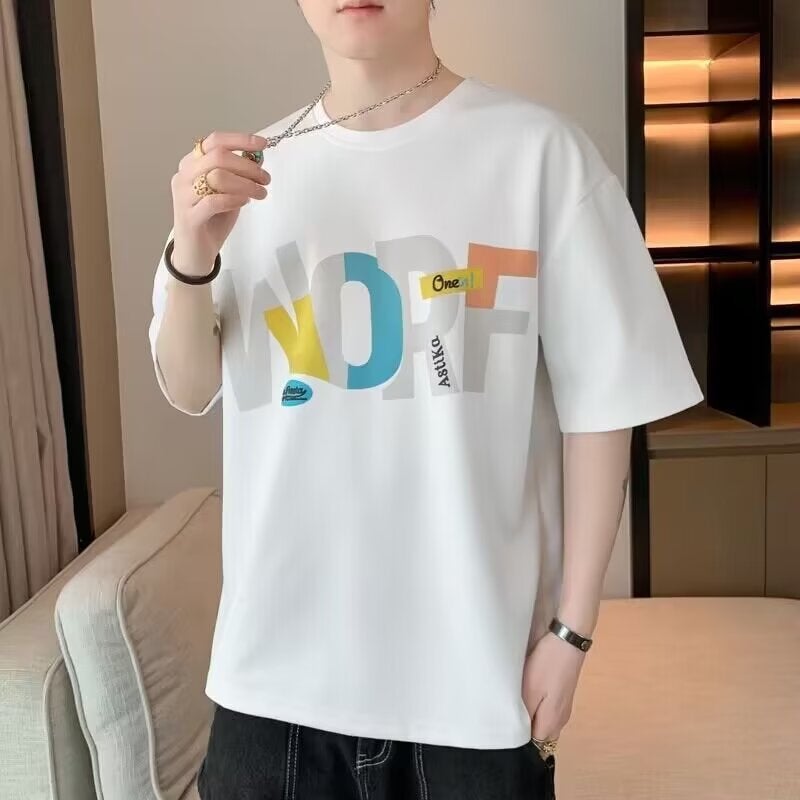 Summer Short-Sleeved T-Shirt Men'S Base Shirt Distinctive Round Neck Korean Style Loose T-Shirt Half-Sleeved Trendy Thin - Image 5