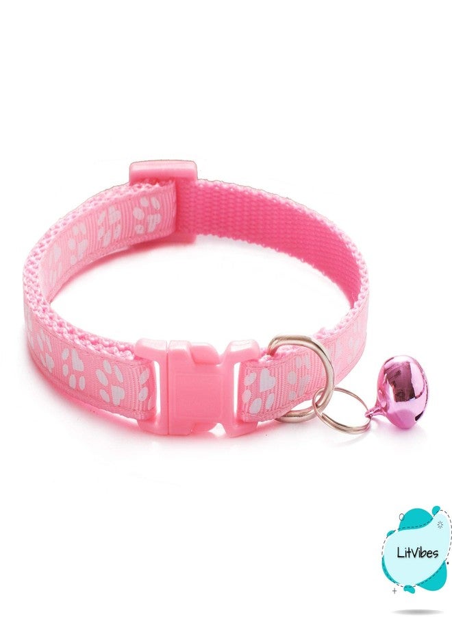 Litvibes Cat Collars Breakaway with Bell,Kitten and Small Dogs Soft Adjustable Collar Safe,Solid and Protection for Cats and Puppies,Cute Kitty Neckband with paw Print- Set of 2 (Pink & Light Green) - Image 2