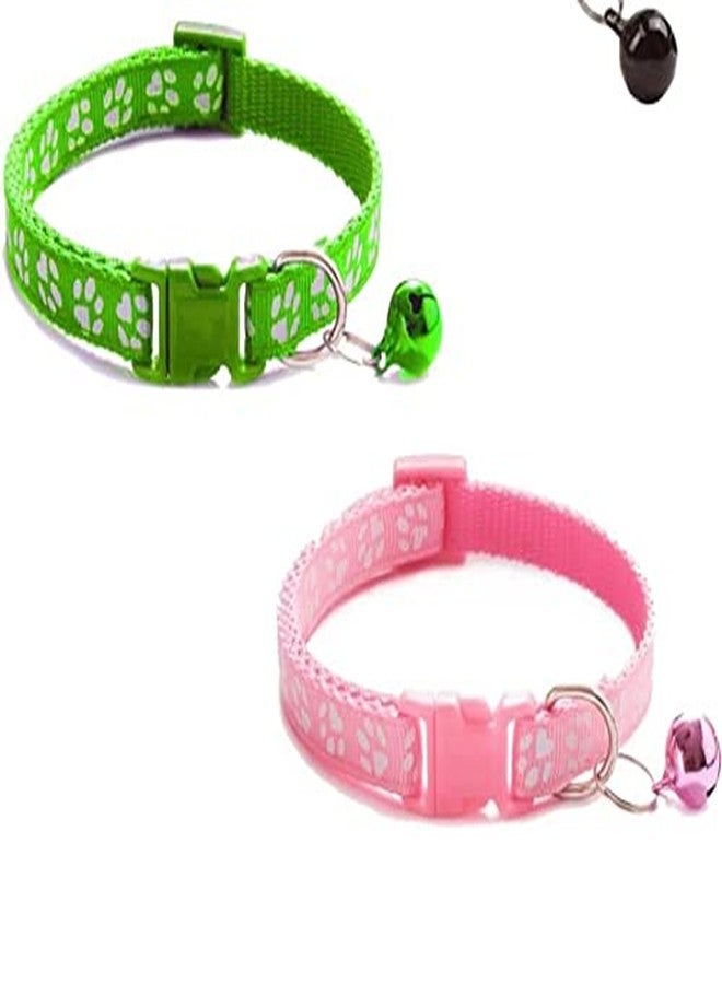 Litvibes Cat Collars Breakaway with Bell,Kitten and Small Dogs Soft Adjustable Collar Safe,Solid and Protection for Cats and Puppies,Cute Kitty Neckband with paw Print- Set of 2 (Pink & Light Green) - Image 1
