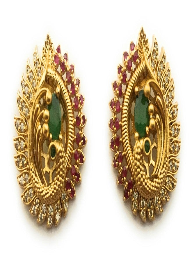 Sasitrends Traditional Tops Gold Plated Ethnic Peacock Designer Studs Earrings for Women and Girls - Image 1