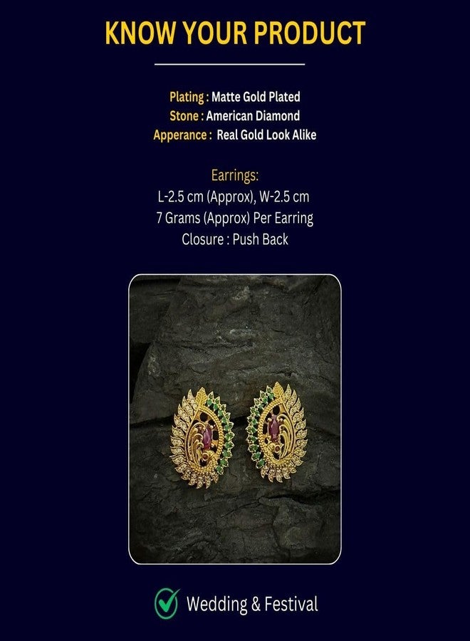 Sasitrends Traditional Tops Gold Plated Ethnic Peacock Designer Studs Earrings for Women and Girls - Image 3