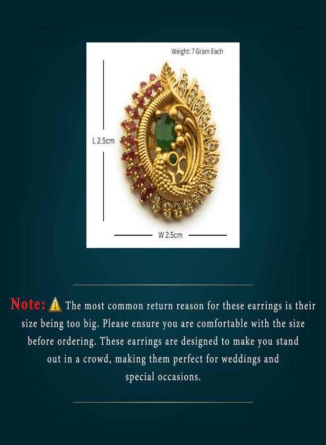 Sasitrends Traditional Tops Gold Plated Ethnic Peacock Designer Studs Earrings for Women and Girls - Image 5