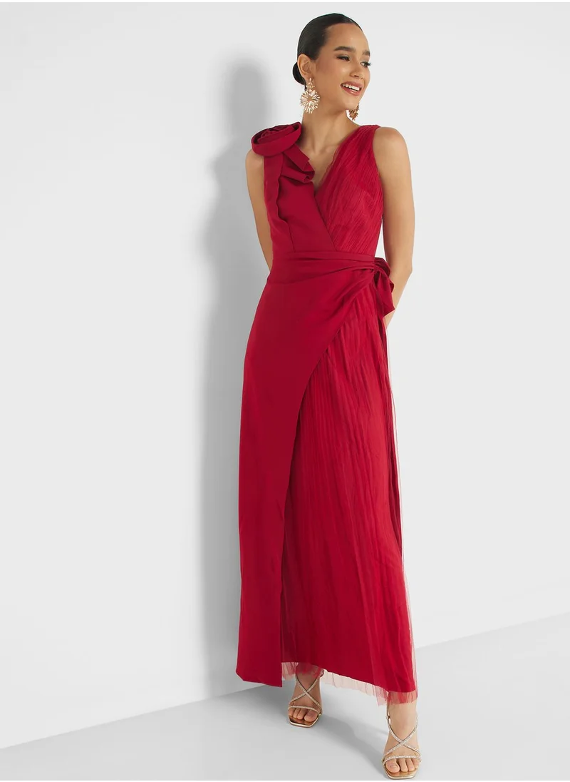 Femi9 V-Neck Front Knot Wrap Dress