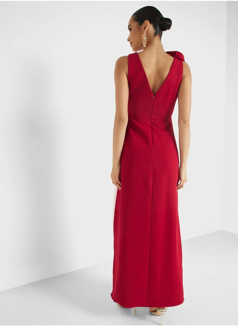 Femi9 V-Neck Front Knot Wrap Dress