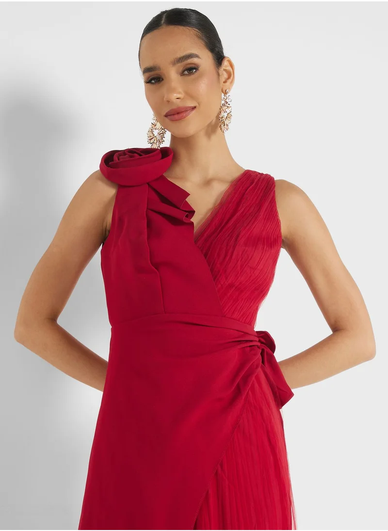 Femi9 V-Neck Front Knot Wrap Dress