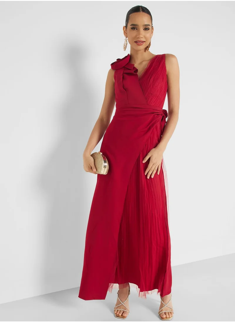 Femi9 V-Neck Front Knot Wrap Dress