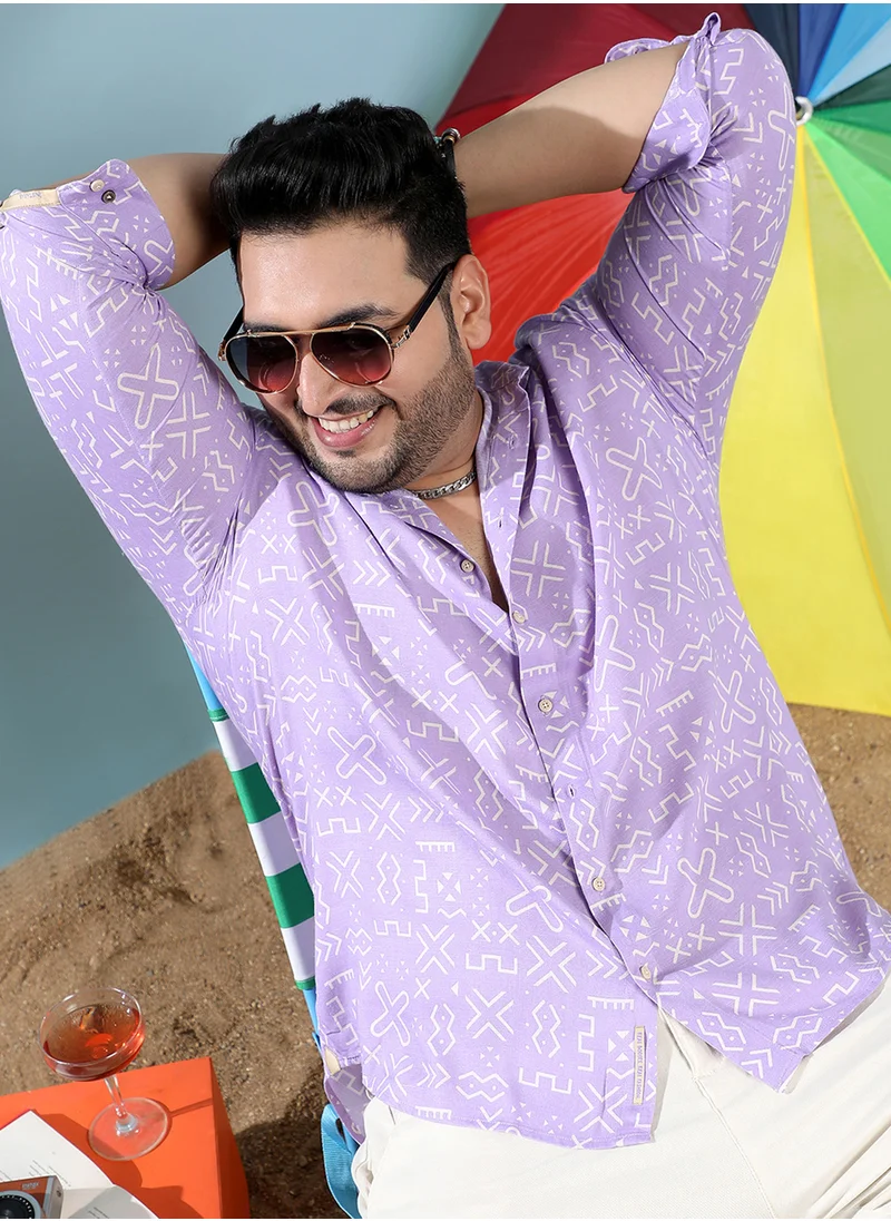 انستافاب بلس Instafab Plus Men's Lavender Minimal Aztec Shirt For Casual Wear | Spread Collar | Long Sleeve | Button Closure | Heavy Rayon Shirt Crafted With Comfort Fit For Everyday Wear