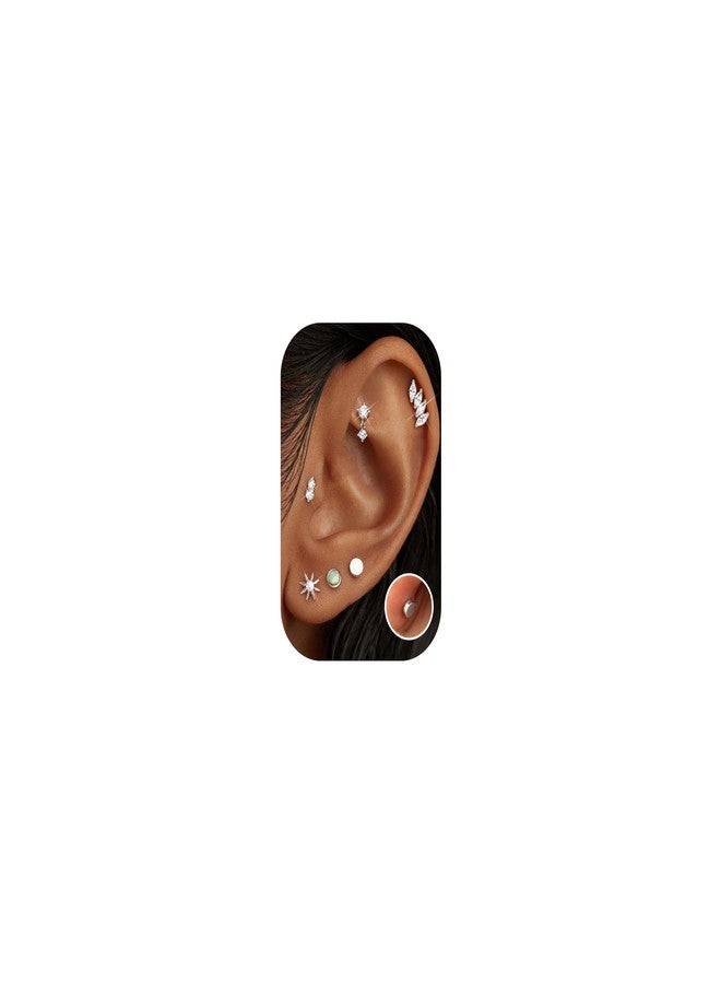 Fansilver 6 Pairs Hypoallergenic Flat Back Earrings 14K Gold Plated Stud Earrings for Women Trendy Small Cartilage Earring Stacks CZ Surgical Steel Earring Set Helix Conch Tragus Piercing Jewelry - Image 1