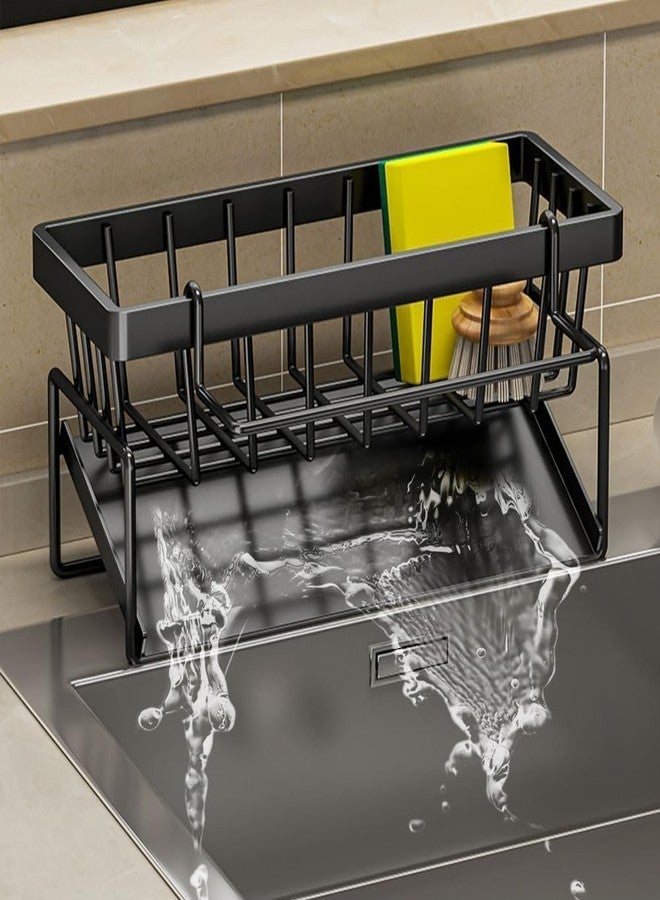 Mforall Dish Cloth Holder, Kitchen & Sink Organiser Stainless Steel with Self-Draining Drain Tray for Sponge Holder, Towel Holder, Metal Sink Organizer & Draining Rack (Pack of 1) (Black) - Image 5