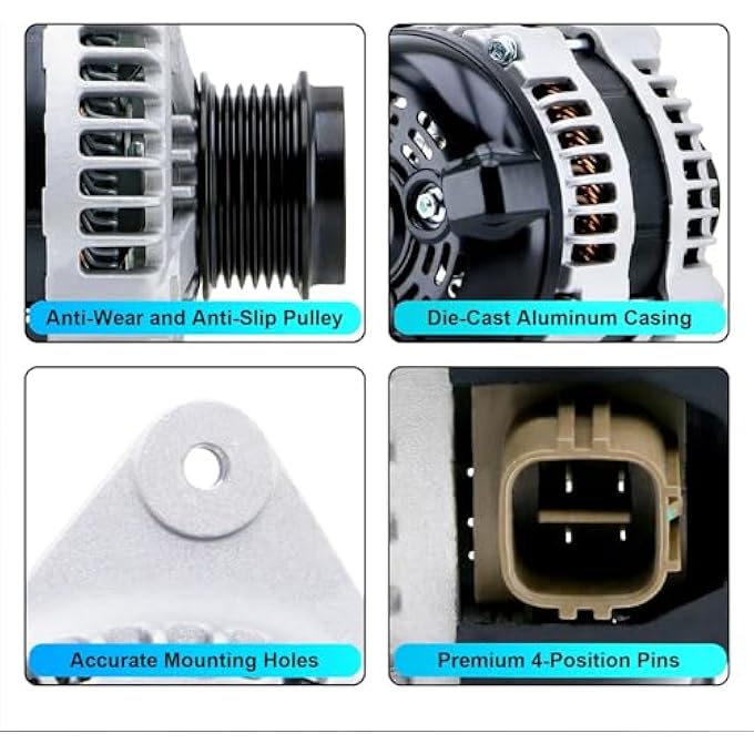 BDELI Alternator 11385N Replacement for 1.8L L4 Toyota Corolla 2009-2011, Matrix 09-10, Pontiac Vibe 09-10, Scion xD 08-14, 6-Groove Clutch Pulley, 100 Amp 12V: 11385, 12897, 270600T040, 0986CR6103, AL3370X - Image 5