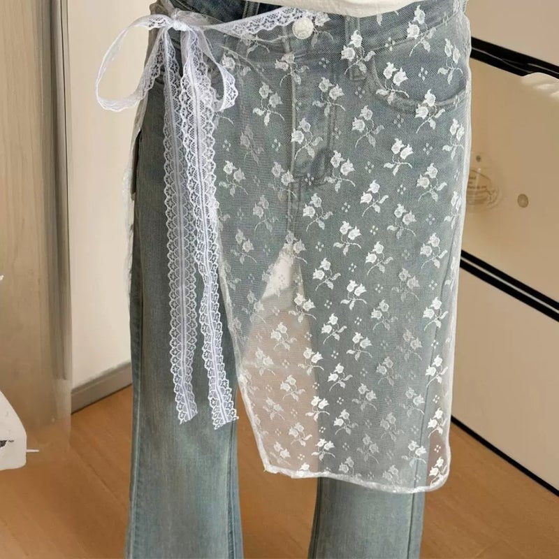 Korean Floral Lace Layering Skirt Black Butterfly - Image 4