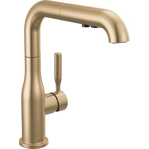 Delta Almari Brushed Gold Kitchen Faucet with PullOut Sprayer Modern Single Hole Kitchen Sink Faucet Single Handle Champagne Bronze 16943CZDST - Image 1