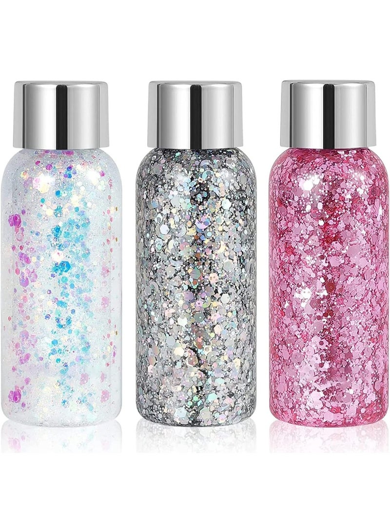 3 أجهزة كمبيوتر شخصية أدوات الرسم الفني للجلد - الفضة الوردي حورة البحر اللون المتوهج ، الصيغة الآمنة القائمة على الماء للرسم الجسدي الوجه ، تصاميم المهرجان واللعب الإبداعي ، غسل سهل للأطفال والكبار - Image 1