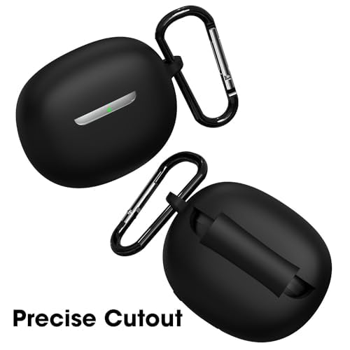 Sounce Case Cover for Boat Airdopes Flex 454 ANC, 360° Protection, Shockproof Design, Scratch Resistant, Silicone Case with Keychain (Front LED Visible) - Black - Image 2