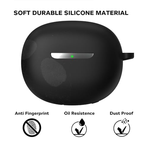 Sounce Case Cover for Boat Airdopes Flex 454 ANC, 360° Protection, Shockproof Design, Scratch Resistant, Silicone Case with Keychain (Front LED Visible) - Black - Image 5