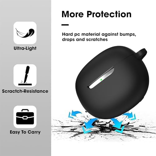 Sounce Case Cover for Boat Airdopes Flex 454 ANC, 360° Protection, Shockproof Design, Scratch Resistant, Silicone Case with Keychain (Front LED Visible) - Black - Image 3