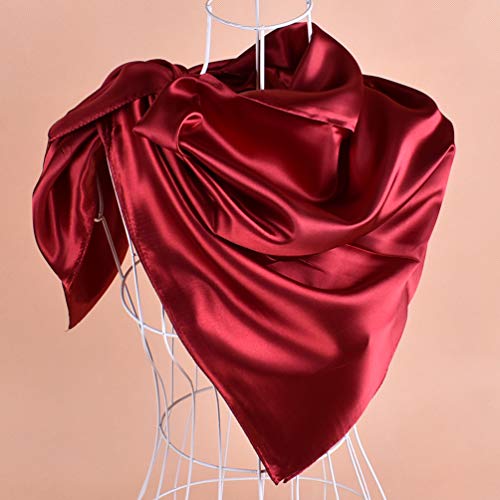 ASUITOFK 35" Womens Large Satin Square Scarf Silk Feeling Hair Wrapping Gift Headscarf Scarves Wine Red - Image 4