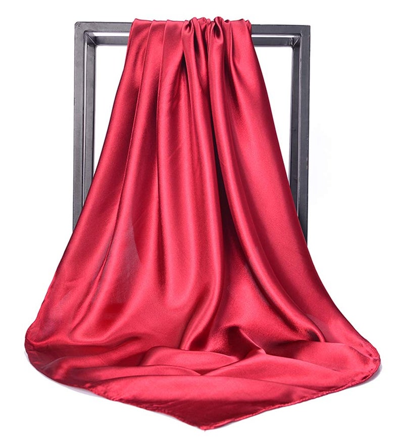 ASUITOFK 35" Womens Large Satin Square Scarf Silk Feeling Hair Wrapping Gift Headscarf Scarves Wine Red - Image 2