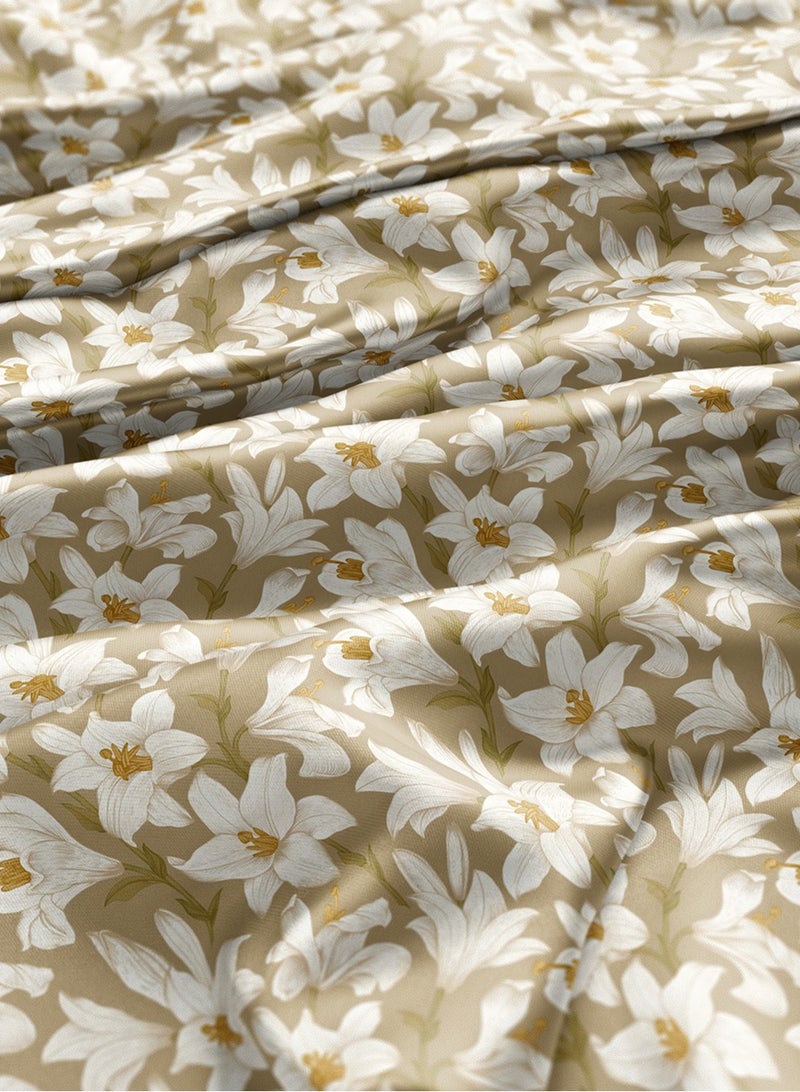 فيلاتو جلابية مخوير من الحرير باللون البيج والأبيض المزهر من "الليل عرامني" بالياردة، عرض 58 بوصة - Image 3