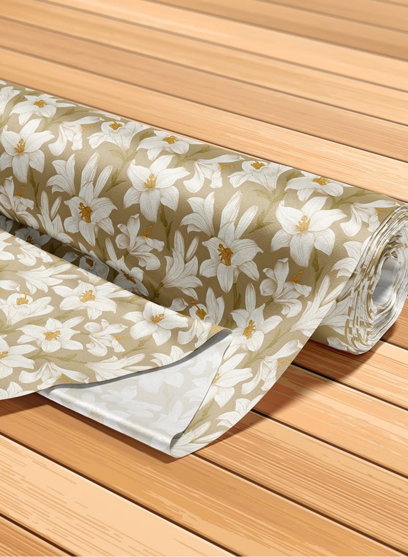 فيلاتو جلابية مخوير من الحرير باللون البيج والأبيض المزهر من "الليل عرامني" بالياردة، عرض 58 بوصة - Image 5