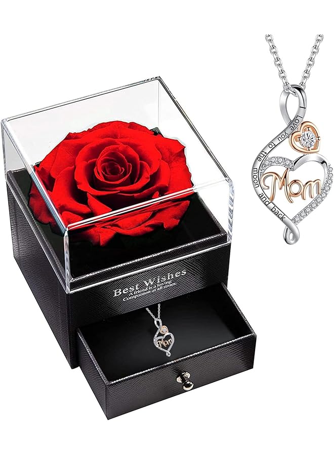 The Bros Gifts for Mom | Eternal Flower Gift with Necklace | Preserved Real Rose Presents for Mothers | Mothers Day Birthday Anniversary Valentine's Day Gifts for Mom from Daughter Son Kids - Image 1