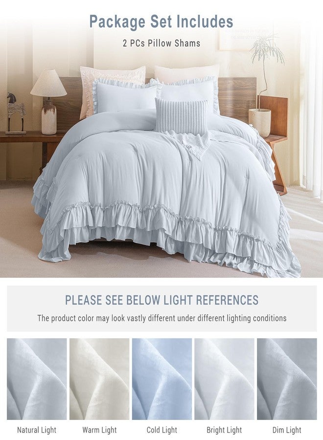 QSH Light Blue Ruffle Pillow Shams King Size,2 Pack 20"x36" Pillow Sham,Shabby Boho Chic Farmhouse Bed Pillow Covers King Ultra Soft and Luxury Microfiber Vintage Pillowcases Set - Image 5
