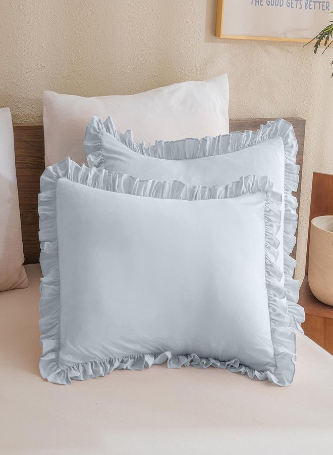 QSH Light Blue Ruffle Pillow Shams King Size,2 Pack 20"x36" Pillow Sham,Shabby Boho Chic Farmhouse Bed Pillow Covers King Ultra Soft and Luxury Microfiber Vintage Pillowcases Set - Image 2