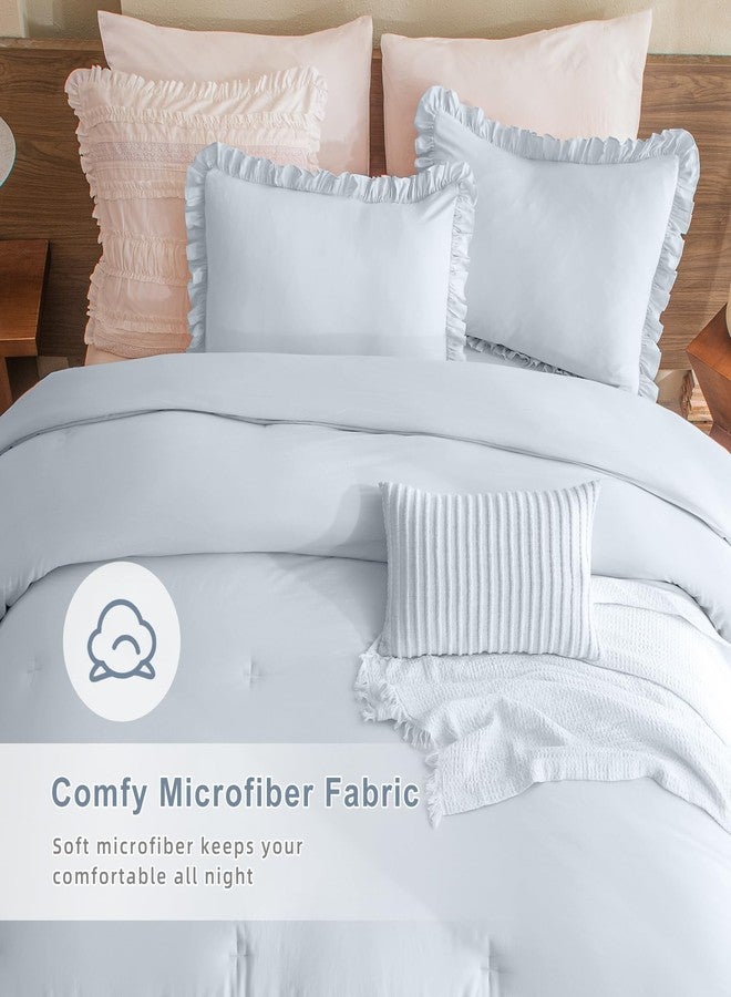 QSH Light Blue Ruffle Pillow Shams King Size,2 Pack 20"x36" Pillow Sham,Shabby Boho Chic Farmhouse Bed Pillow Covers King Ultra Soft and Luxury Microfiber Vintage Pillowcases Set - Image 3