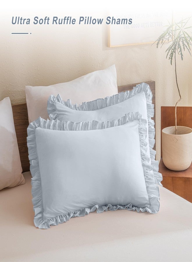 QSH Light Blue Ruffle Pillow Shams King Size,2 Pack 20"x36" Pillow Sham,Shabby Boho Chic Farmhouse Bed Pillow Covers King Ultra Soft and Luxury Microfiber Vintage Pillowcases Set - Image 4