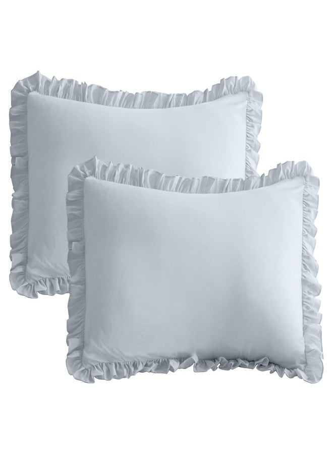 QSH Light Blue Ruffle Pillow Shams King Size,2 Pack 20"x36" Pillow Sham,Shabby Boho Chic Farmhouse Bed Pillow Covers King Ultra Soft and Luxury Microfiber Vintage Pillowcases Set - Image 1