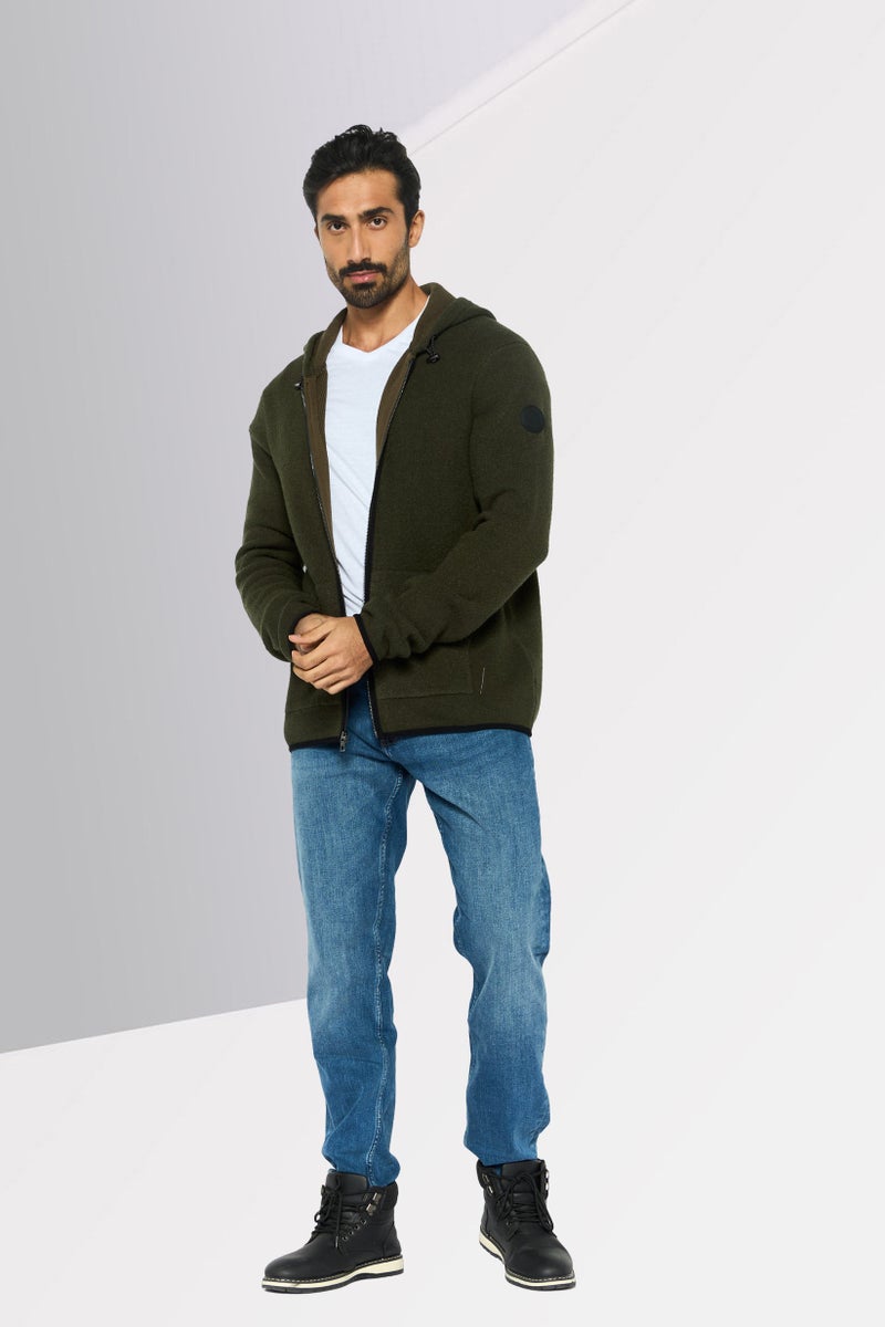 Michael Kors Men Hoodie Long Sleeve Textured Sweatshirt, Dark Olive  - Image 2