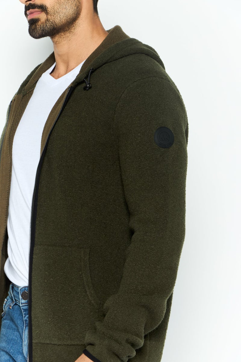 Michael Kors Men Hoodie Long Sleeve Textured Sweatshirt, Dark Olive  - Image 3