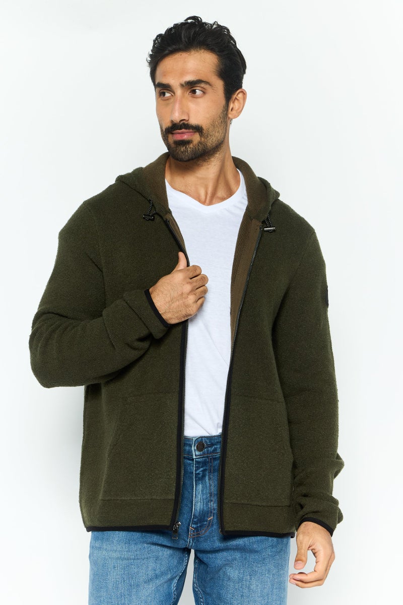 Michael Kors Men Hoodie Long Sleeve Textured Sweatshirt, Dark Olive  - Image 1