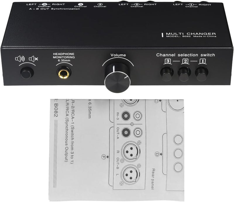 3 in 3 Out Sound Signal Switcher, Balanced Line Selector Passive Preamp Volume Controller with Mute Switch and Headphone Output for Speakers Audio Devices - Image 1