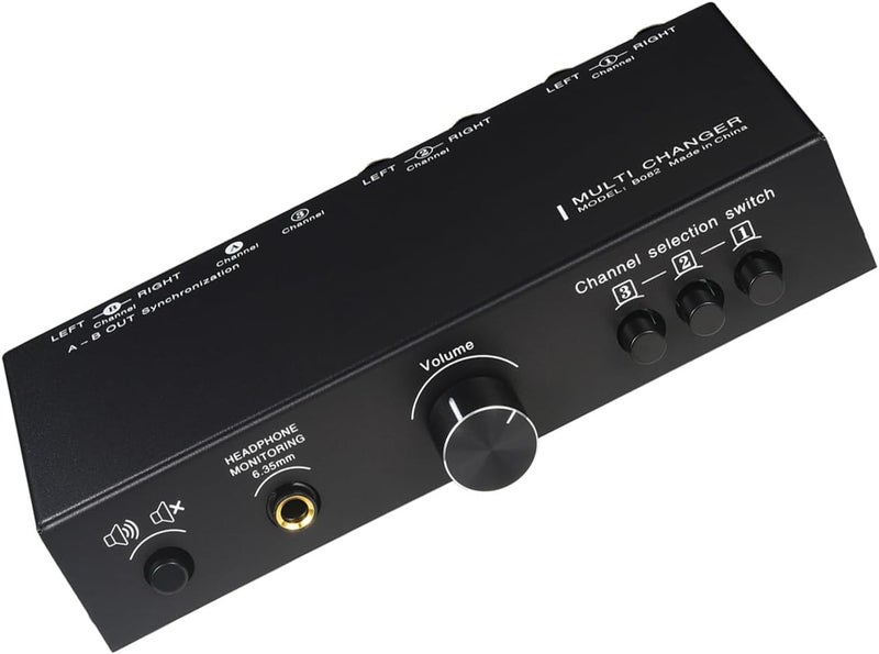 3 in 3 Out Sound Signal Switcher, Balanced Line Selector Passive Preamp Volume Controller with Mute Switch and Headphone Output for Speakers Audio Devices - Image 4