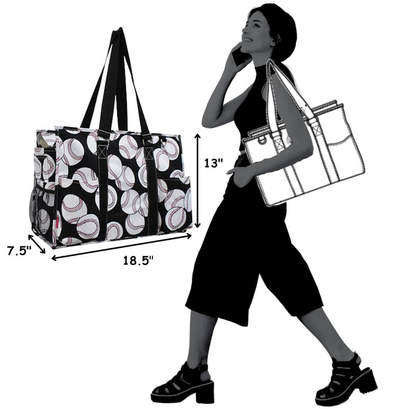 NGIL Zip-Top Organizing Utility Tote Bag with Exterior Pockets for Working Women, Nurses, and Moms, Design in USA (Baseball-Black) - Image 2