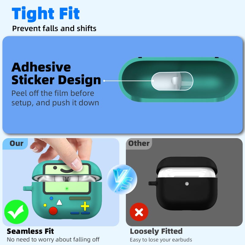 FGERWZ Cute Cover for AirPods Pro 3 Case (2025) - Funny Kawaii 3D Cartoon Design - Shockproof Protection Silicone Case for AirPods Pro 3rd Generation Accessories with Carabiner & Cleaner Kit (Green) - Image 5