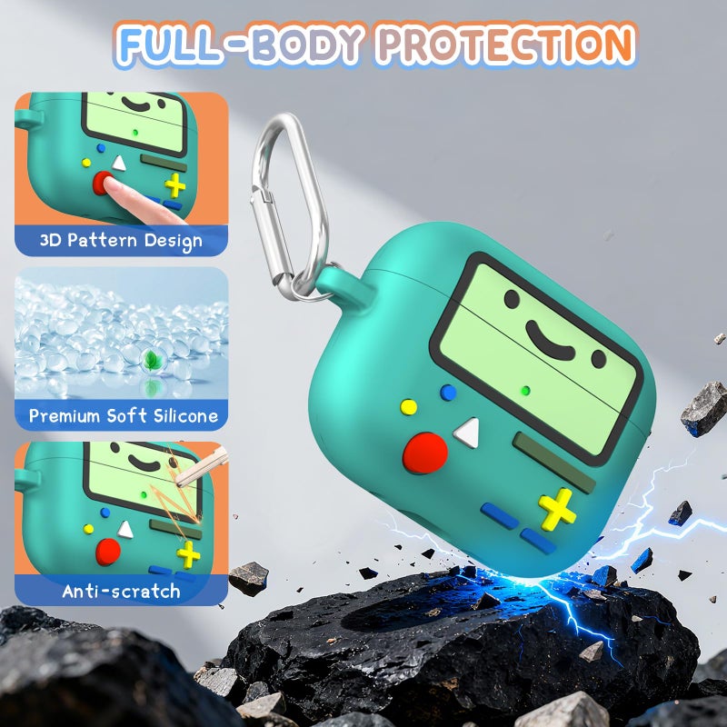 FGERWZ Cute Cover for AirPods Pro 3 Case (2025) - Funny Kawaii 3D Cartoon Design - Shockproof Protection Silicone Case for AirPods Pro 3rd Generation Accessories with Carabiner & Cleaner Kit (Green) - Image 3
