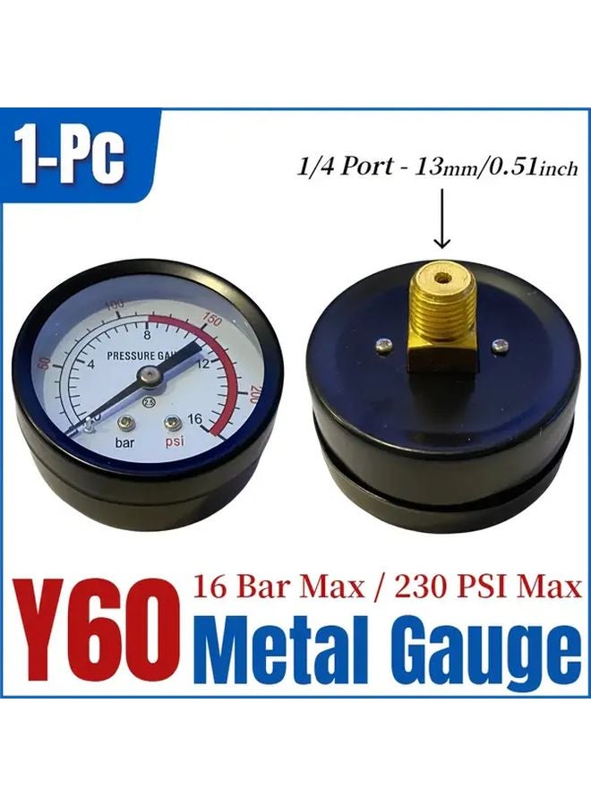 Y60 Metal Gauge Horizontal 16 Bar 230 PSI 1 4 BSP Thread Dual Scale Durable No Power Needed - Image 1