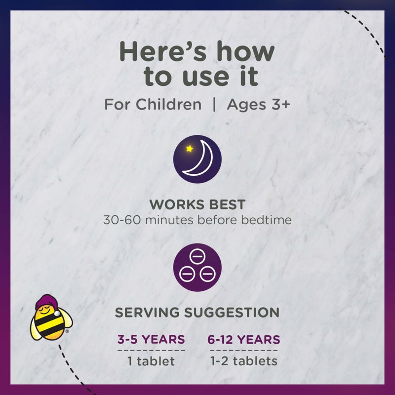 Zarbee's Kids 1mg Melatonin Chewable Tablet, Drug-Free & Effective Sleep Supplement, Easy to Take Natural Grape Flavor Tablets for Children Ages 3 and Up, 30 Count - Image 5